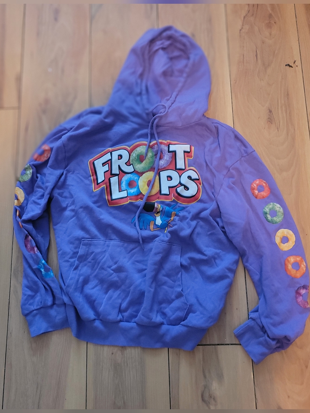 Adult Unisex Purple Hoodie with Froot Loops Cereal